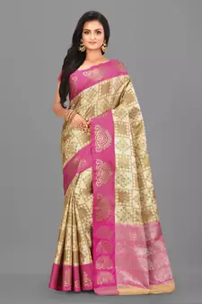 Light Beige Banarasi Art Silk Saree With Blouse