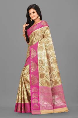 Light Beige Banarasi Art Silk Saree With Blouse 2