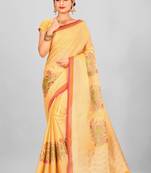 Yellow Banarasi Tanchoi Art Muslin Silk Saree With Blouse
