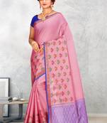 Pink Banarasi Tanchoi Art Muslin Silk Saree With Blouse