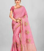 Pink Banarasi Tanchoi Art Muslin Silk Saree With Blouse