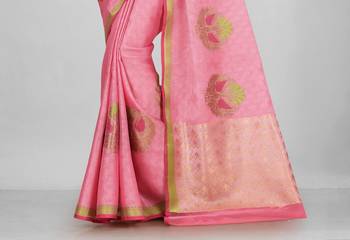 Pink Banarasi Tanchoi Art Muslin Silk Saree With Blouse 3