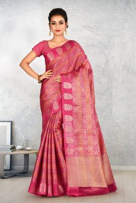 Rani Pink Banarasi Art Silk Saree With Blouse 1
