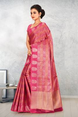 Rani Pink Banarasi Art Silk Saree With Blouse 2