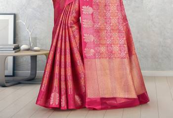 Rani Pink Banarasi Art Silk Saree With Blouse 3
