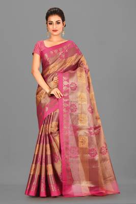 Pink Banarasi Art Silk Saree With Blouse 1