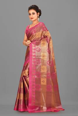 Pink Banarasi Art Silk Saree With Blouse 2
