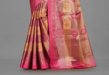 Pink Banarasi Art Silk Saree With Blouse 3
