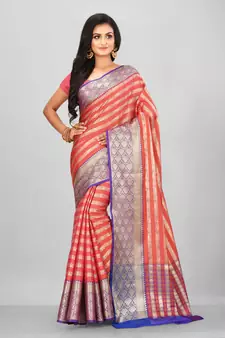 Peach Banarasi Art Silk Saree With Blouse