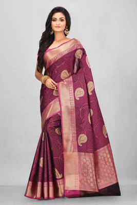 Magenta Banarasi Art Silk Saree With Blouse 1