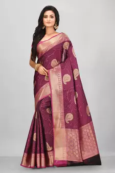 Magenta Banarasi Art Silk Saree With Blouse