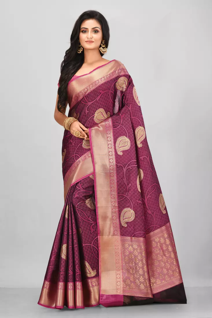 Magenta Banarasi Art Silk Saree With Blouse