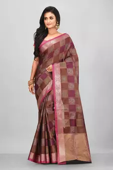 Brown Banarasi Art Silk Saree With Blouse