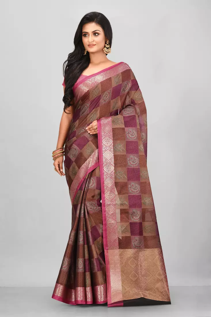 Brown Banarasi Art Silk Saree With Blouse