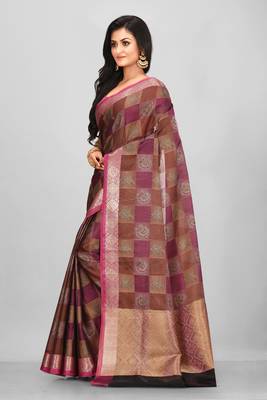 Brown Banarasi Art Silk Saree With Blouse 2