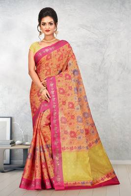 Orange Banarasi Art Silk Saree With Blouse 1