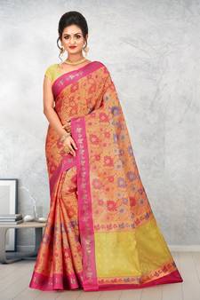 Orange Banarasi Art Silk Saree With Blouse