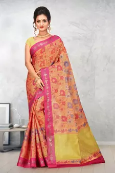 Orange Banarasi Art Silk Saree With Blouse