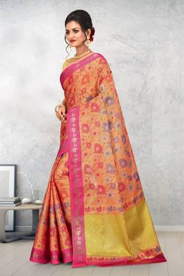 Orange Banarasi Art Silk Saree With Blouse 2