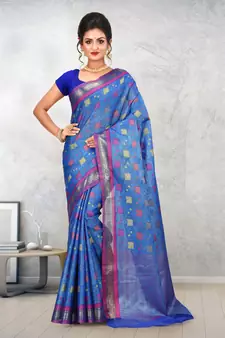 BlueBanarasi Art Silk Saree With Blouse