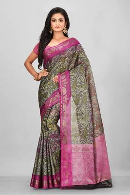 Green Banarasi Art Silk Saree With Blouse 1