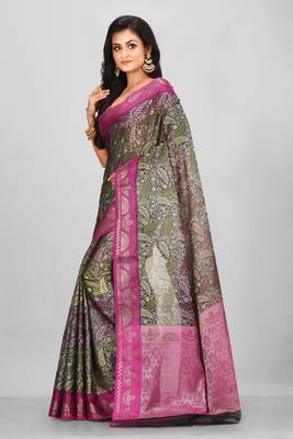 Green Banarasi Art Silk Saree With Blouse 2