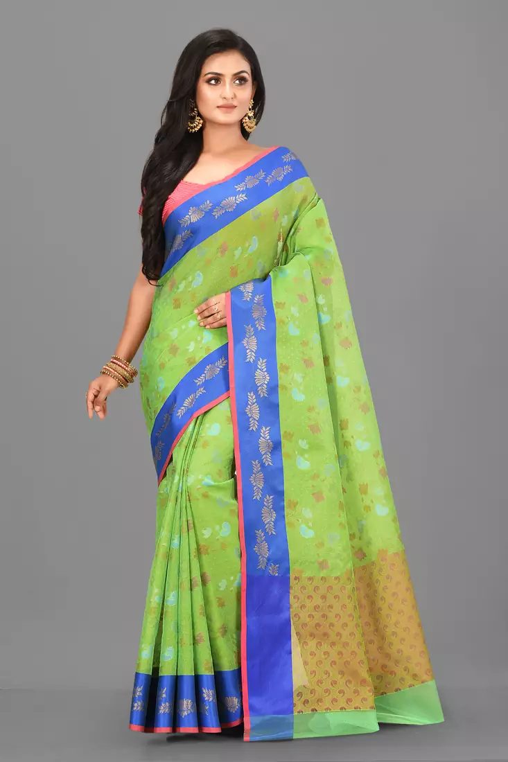 Green Banarasi Art Silk Saree With Blouse