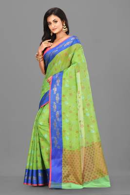 Green Banarasi Art Silk Saree With Blouse 2
