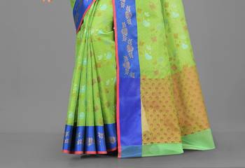Green Banarasi Art Silk Saree With Blouse 3