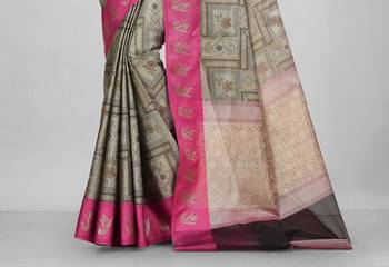 Grey Banarasi Art Silk Saree With Blouse 3