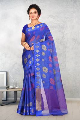 Royal Blue Banarasi Art Silk Saree With Blouse 1
