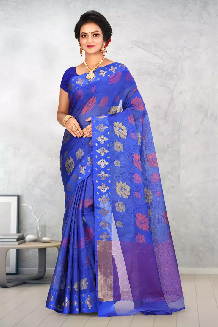 Royal Blue Banarasi Art Silk Saree With Blouse