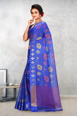 Royal Blue Banarasi Art Silk Saree With Blouse 2