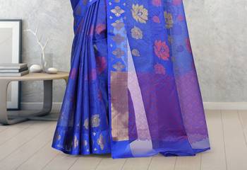 Royal Blue Banarasi Art Silk Saree With Blouse 3