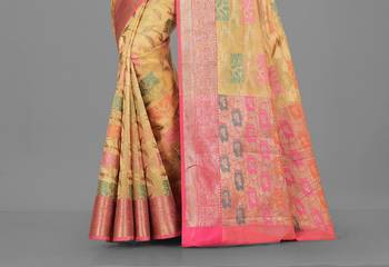 Beige Zari Kota Doria Art Silk Saree With Blouse 3