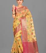 Mustard Zari Kota Doria Art Silk Saree With Blouse