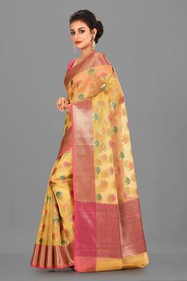 Mustard Zari Kota Doria Art Silk Saree With Blouse 2