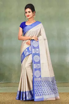 Silver Banarasi Brocade Art Silk Saree With Blouse