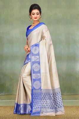 Silver Banarasi Brocade Art Silk Saree With Blouse 2