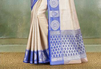 Silver Banarasi Brocade Art Silk Saree With Blouse 3