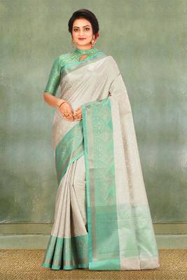 Silver Banarasi Brocade Art Silk Saree With Blouse 1