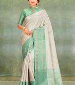 Silver Banarasi Brocade Art Silk Saree With Blouse