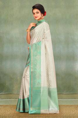 Silver Banarasi Brocade Art Silk Saree With Blouse 2