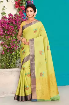 Light Green Banarasi Tanchoi Art Muslin Silk Saree With Blouse
