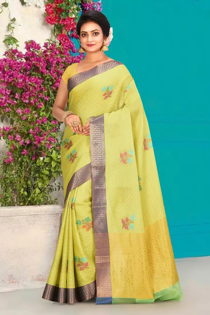 Light Green Banarasi Tanchoi Art Muslin Silk Saree With Blouse