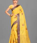 Yellow Banarasi Tanchoi Art Muslin Silk Saree With Blouse