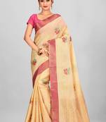 Beige Banarasi Tanchoi Art Muslin Silk Saree With Blouse