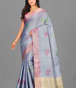 Light Blue Banarasi Tanchoi Art Muslin Silk Saree With Blouse