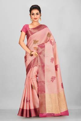 Light Peach Banarasi Tanchoi Art Muslin Silk Saree With Blouse 1