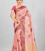 Light Peach Banarasi Tanchoi Art Muslin Silk Saree With Blouse